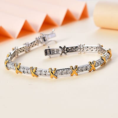 Moissanite XOXO Bracelet in Vermeil YG and Platinum Over Sterling Silver (6.50 In) 4.10 ctw