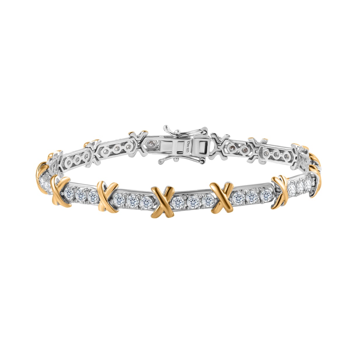 Moissanite XO Bracelet in Vermeil YG and Platinum Over Sterling Silver (7.25 In) 4.40 ctw image number 0