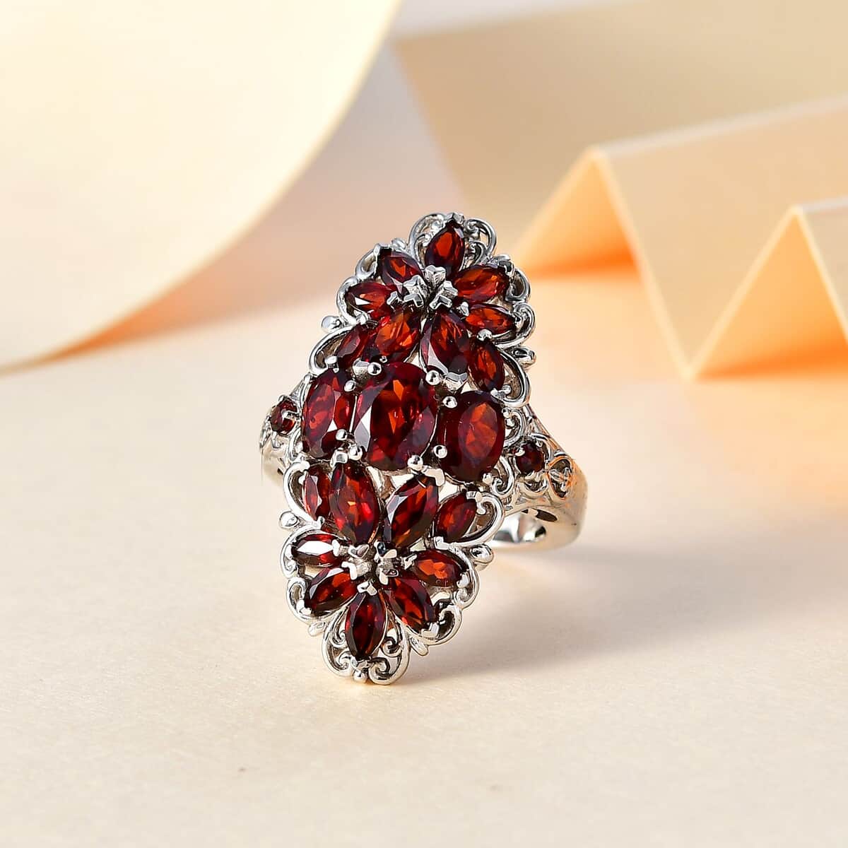 Mozambique Garnet Floral Ring in Platinum Over Sterling Silver (Size 10.0) 5.60 ctw image number 1