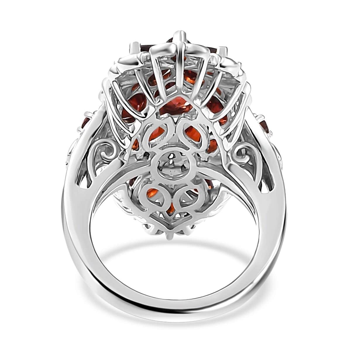 Mozambique Garnet Floral Ring in Platinum Over Sterling Silver (Size 5.0) 5.60 ctw image number 4