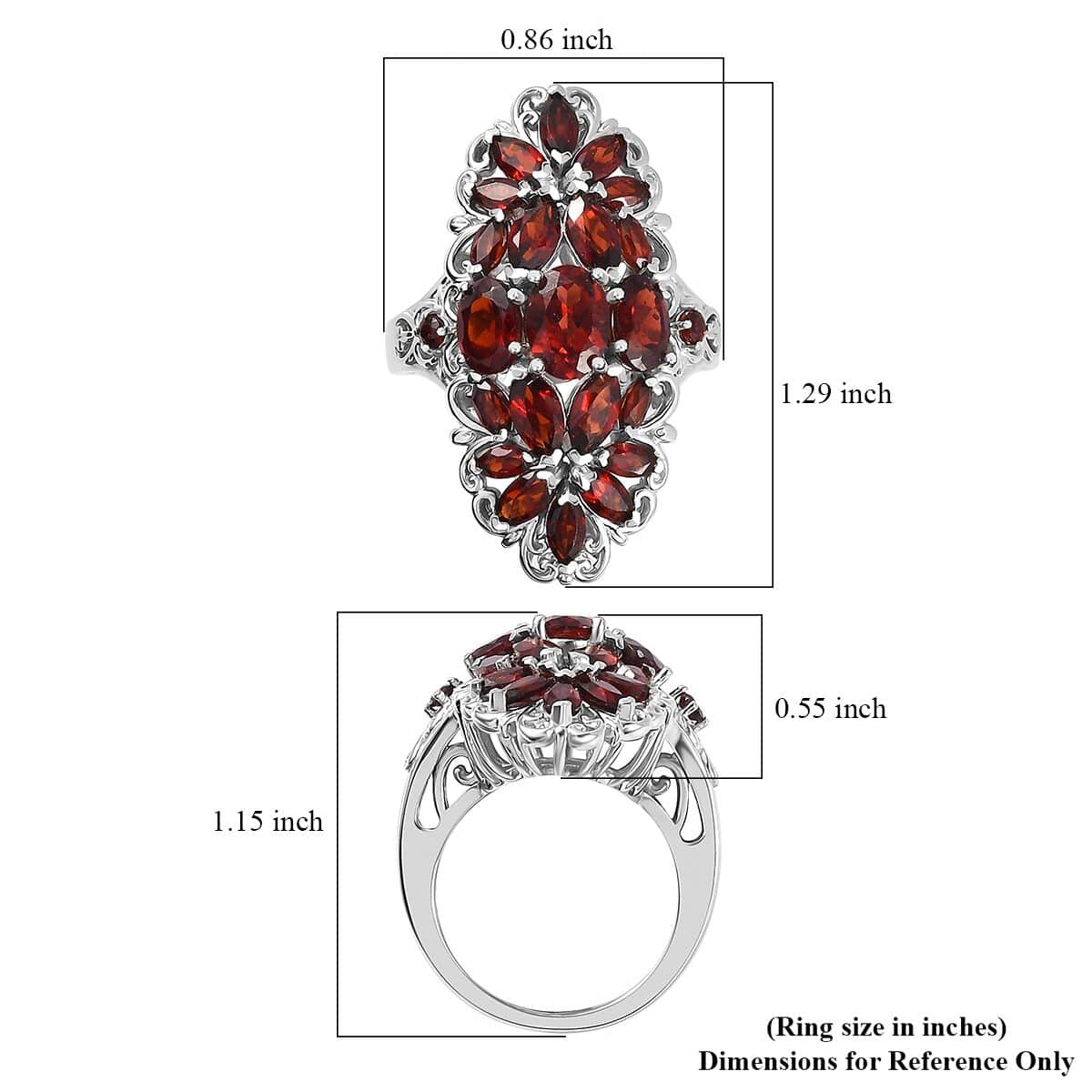 Mozambique Garnet Floral Ring in Platinum Over Sterling Silver (Size 5.0) 5.60 ctw image number 5