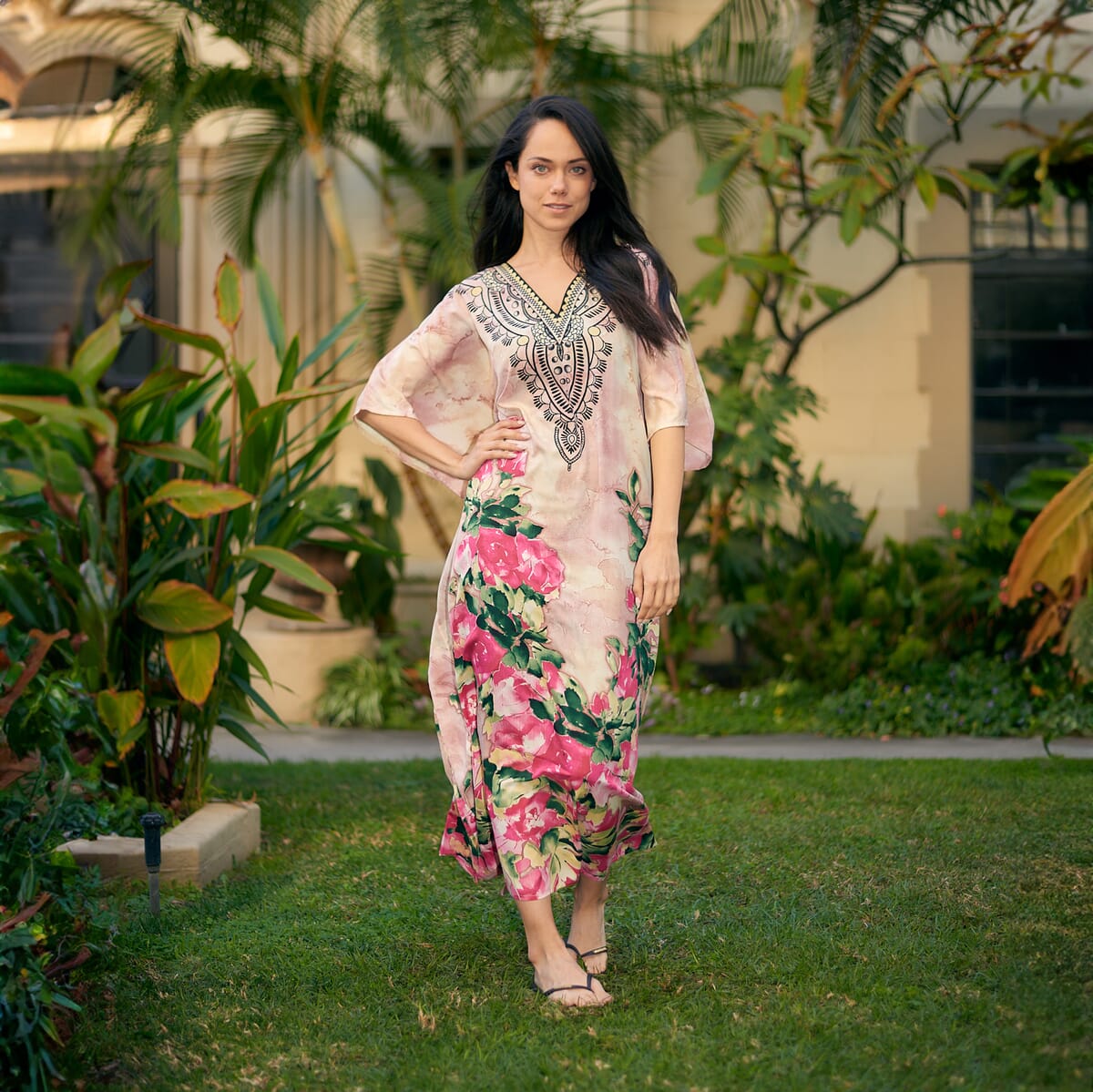 Winlar Pink Rose Microfiber Long Kaftan - One Size Fits Most image number 0