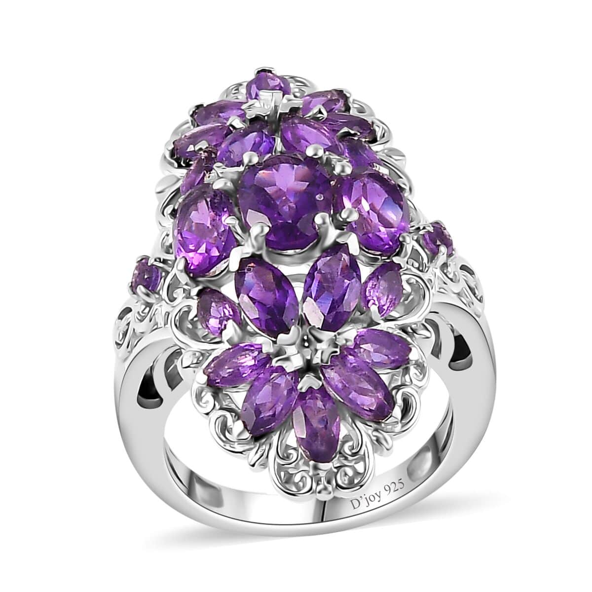 African Amethyst Floral Ring in Platinum Over Sterling Silver (Size 5.0) 4.00 ctw image number 0