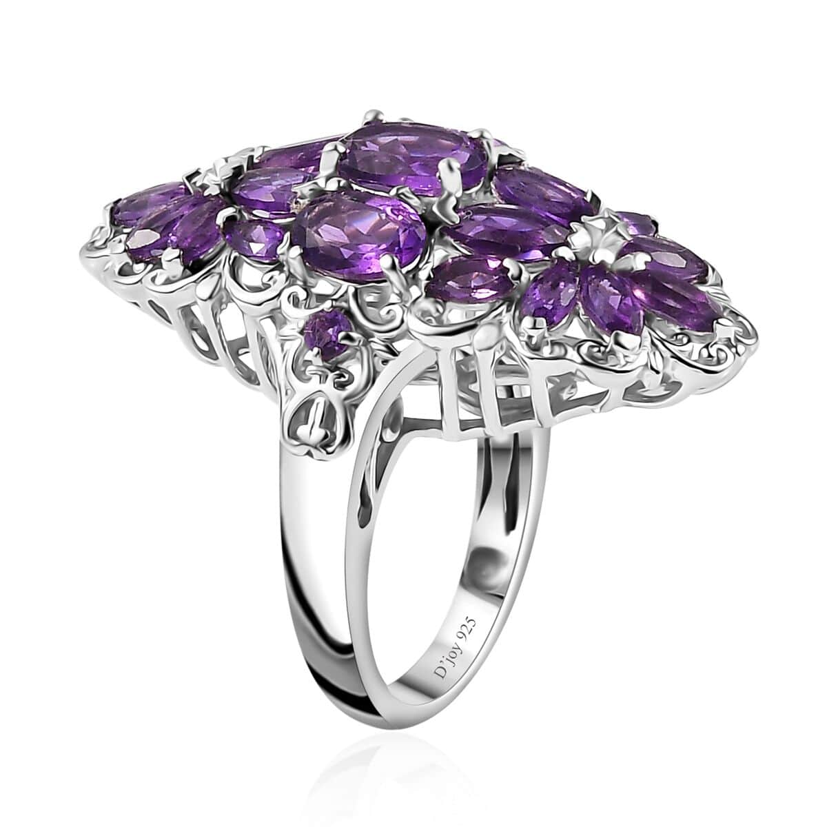 African Amethyst Floral Ring in Platinum Over Sterling Silver (Size 5.0) 4.00 ctw image number 3