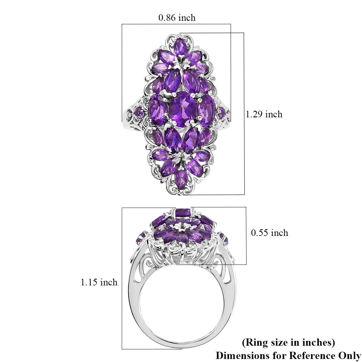 African Amethyst Floral Ring in Platinum Over Sterling Silver (Size 5.0) 4.00 ctw image number 5