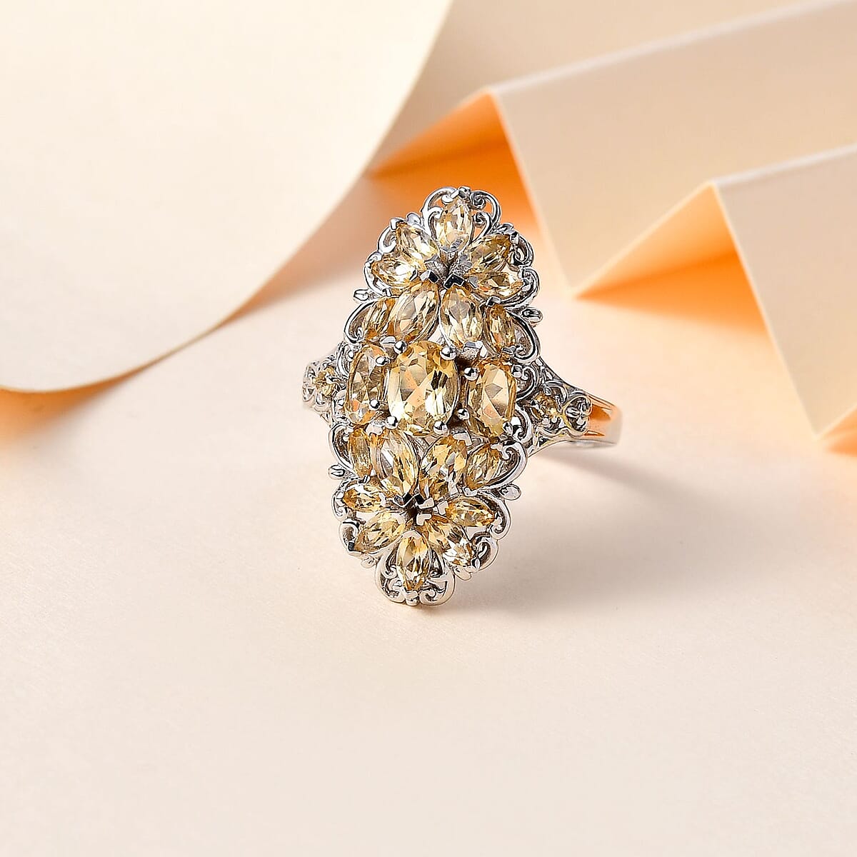 Brazilian Citrine Floral Ring in Platinum Over Sterling Silver (Size 8.0) 4.15 ctw image number 1