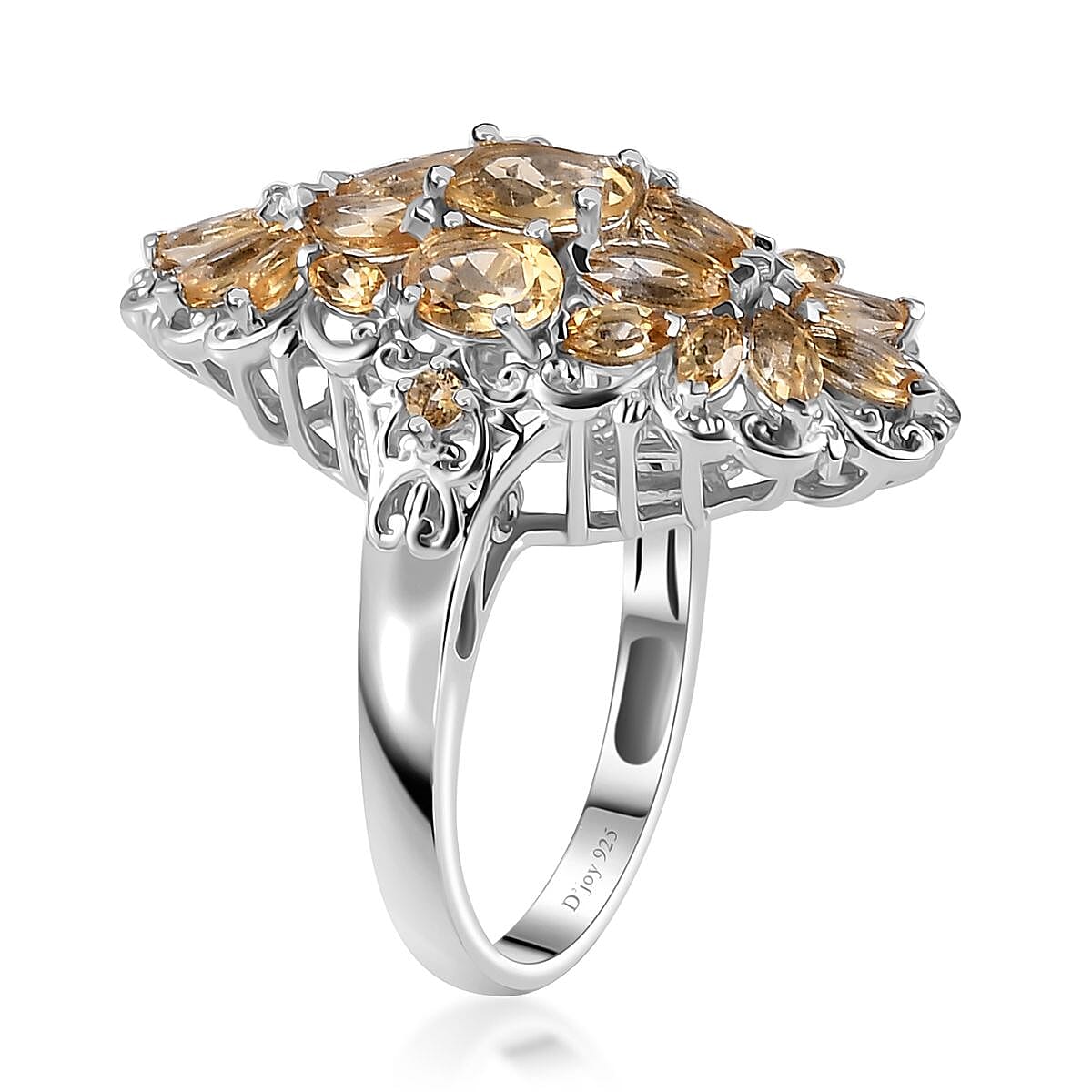 Brazilian Citrine Floral Ring in Platinum Over Sterling Silver (Size 8.0) 4.15 ctw image number 3