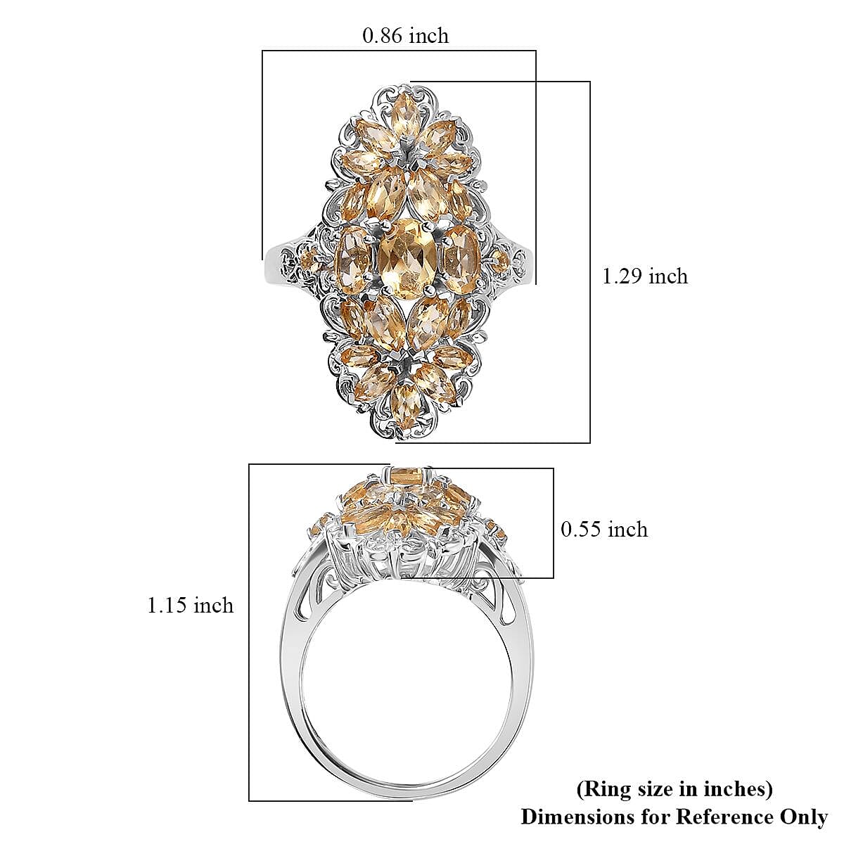 Brazilian Citrine Floral Ring in Platinum Over Sterling Silver (Size 8.0) 4.15 ctw image number 5