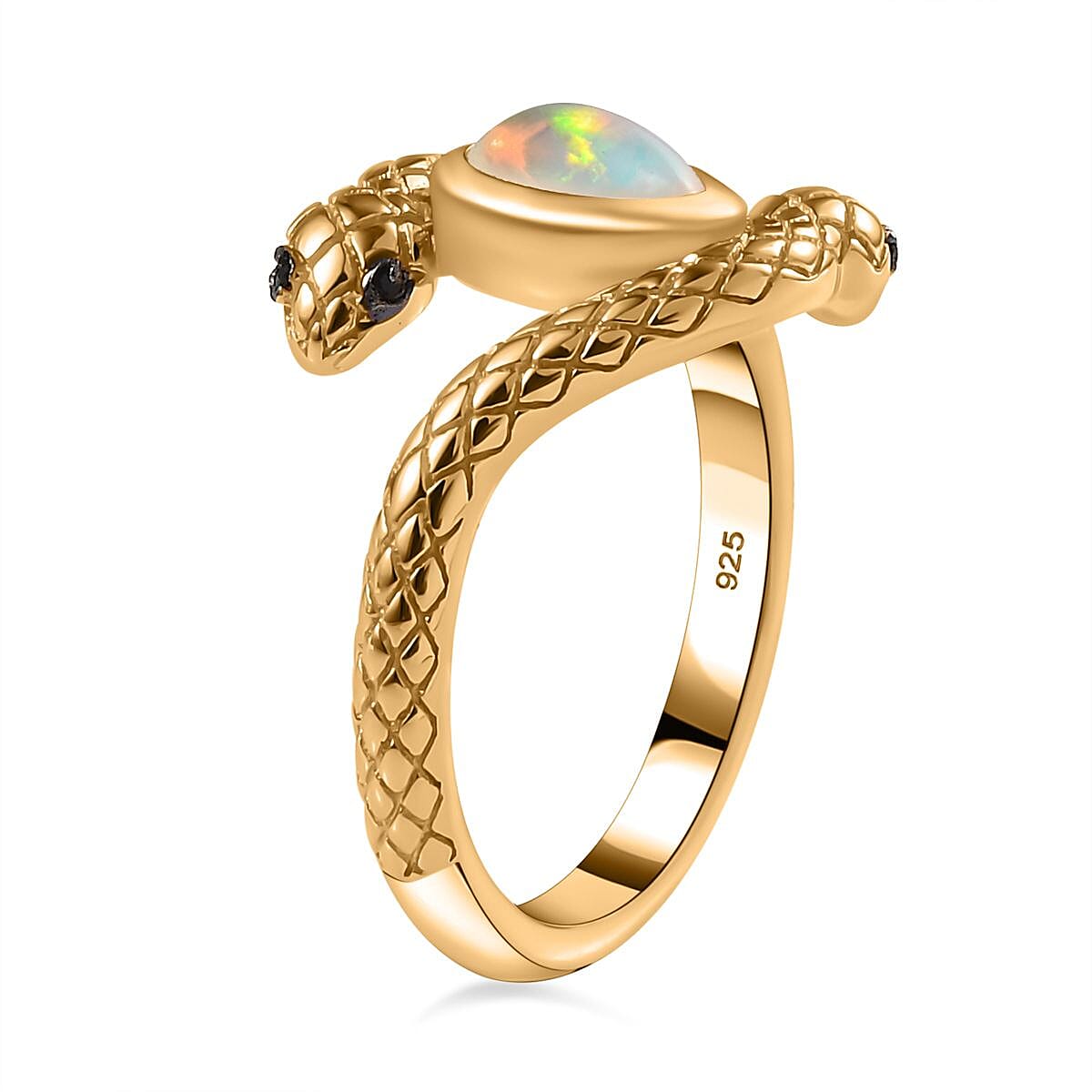 Ethiopian Welo Opal and Thai Black Spinel 0.60 ctw Ring in 18K Vermeil Yellow Gold Over Sterling Silver (Size 6.5)