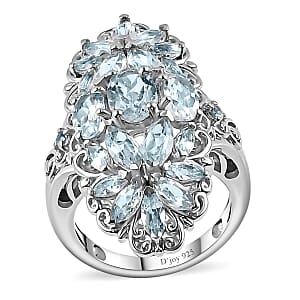Sky Blue Topaz Floral Ring in Platinum Over Sterling Silver (Size 5.0) 5.00 ctw