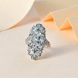 Sky Blue Topaz Floral Ring in Platinum Over Sterling Silver (Size 5.0) 5.00 ctw