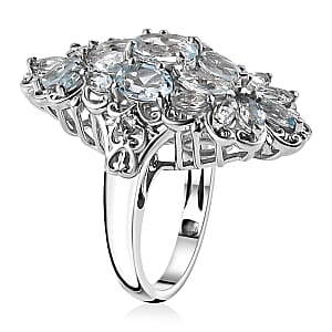 Sky Blue Topaz Floral Ring in Platinum Over Sterling Silver (Size 5.0) 5.00 ctw