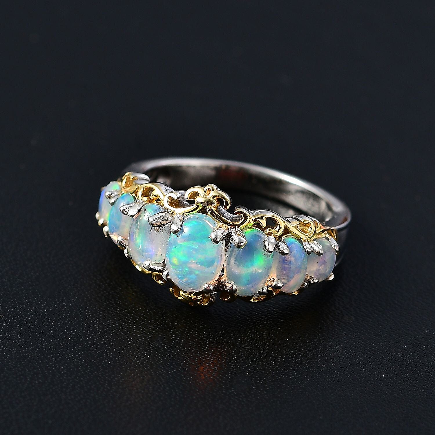 Premium Ethiopian Welo Opal Ring in Vermeil YG and Platinum Over Sterling Silver (Size 10.0) 1.60 ctw