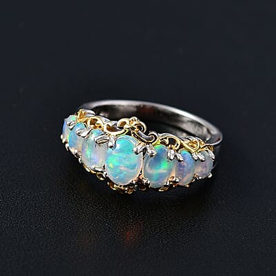Premium Ethiopian Welo Opal Ring in Vermeil YG and Platinum Over Sterling Silver (Size 10.0) 1.60 ctw