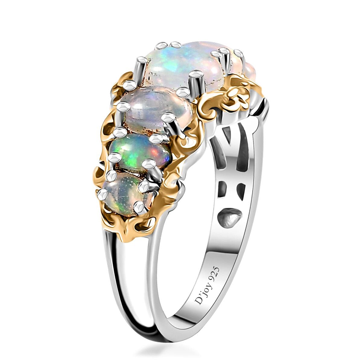 Premium Ethiopian Welo Opal Ring in Vermeil YG and Platinum Over Sterling Silver (Size 10.0) 1.60 ctw