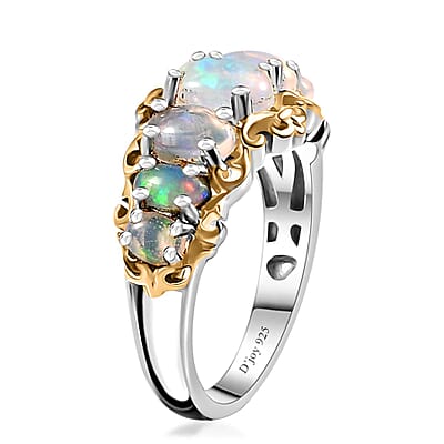 Premium Ethiopian Welo Opal Ring in Vermeil YG and Platinum Over Sterling Silver (Size 10.0) 1.60 ctw