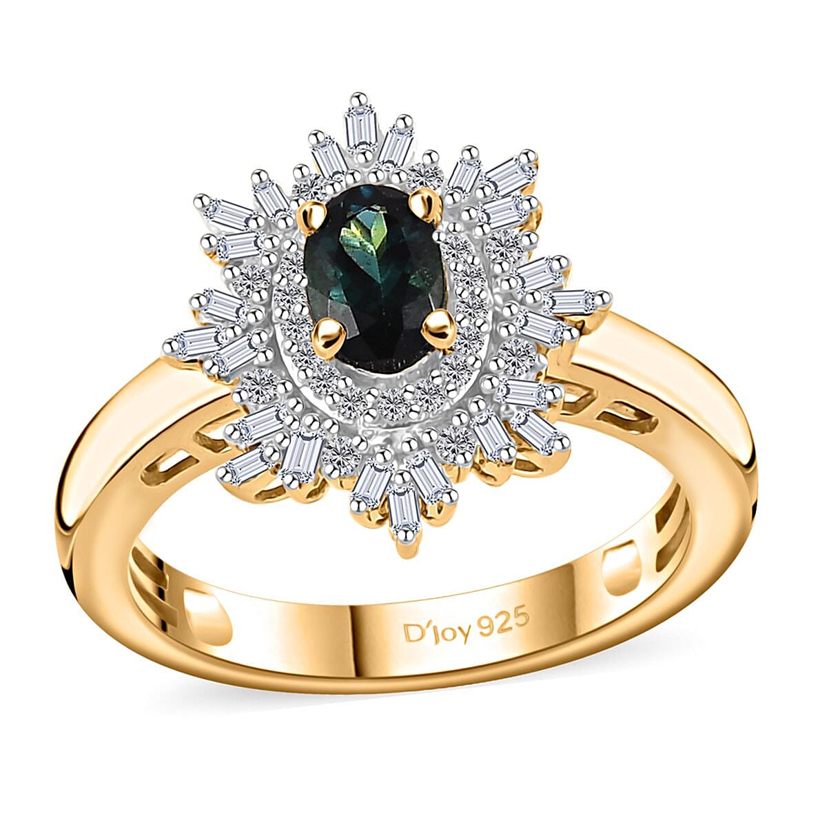 Premium Monte Belo Indicolite and Diamond Floral Ring in 18K Vermeil Yellow Gold Over Sterling Silver (Size 10.0) 0.80 ctw