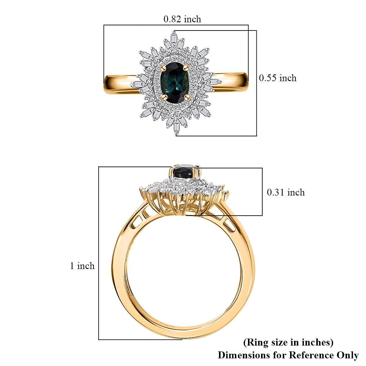 Premium Monte Belo Indicolite and Diamond Floral Ring in 18K Vermeil Yellow Gold Over Sterling Silver (Size 10.0) 0.80 ctw