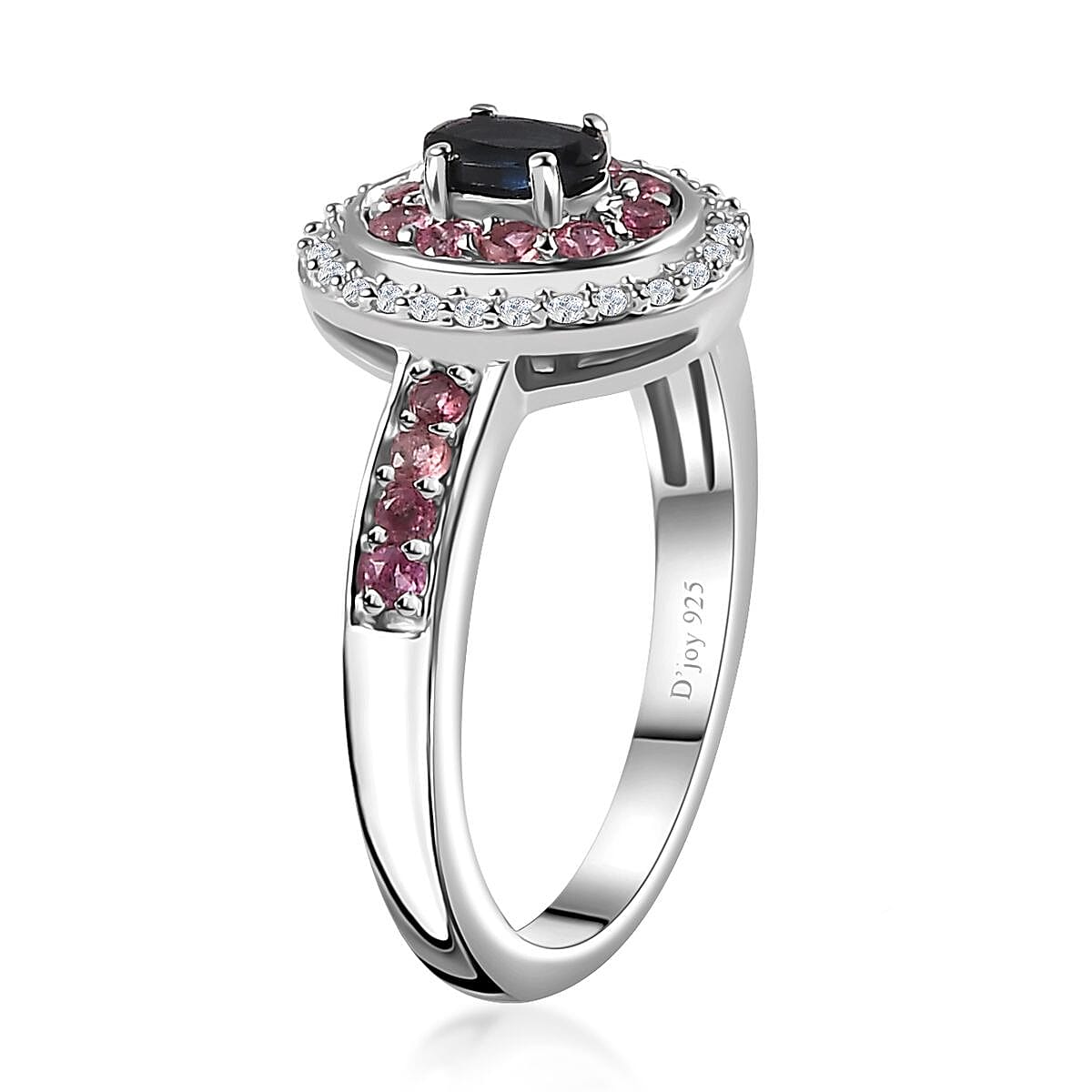 AAA Monte Belo Indicolite and Multi Gemstone Double Halo Ring in Rhodium Over Sterling Silver (Size 10.0) 0.75 ctw image number 3