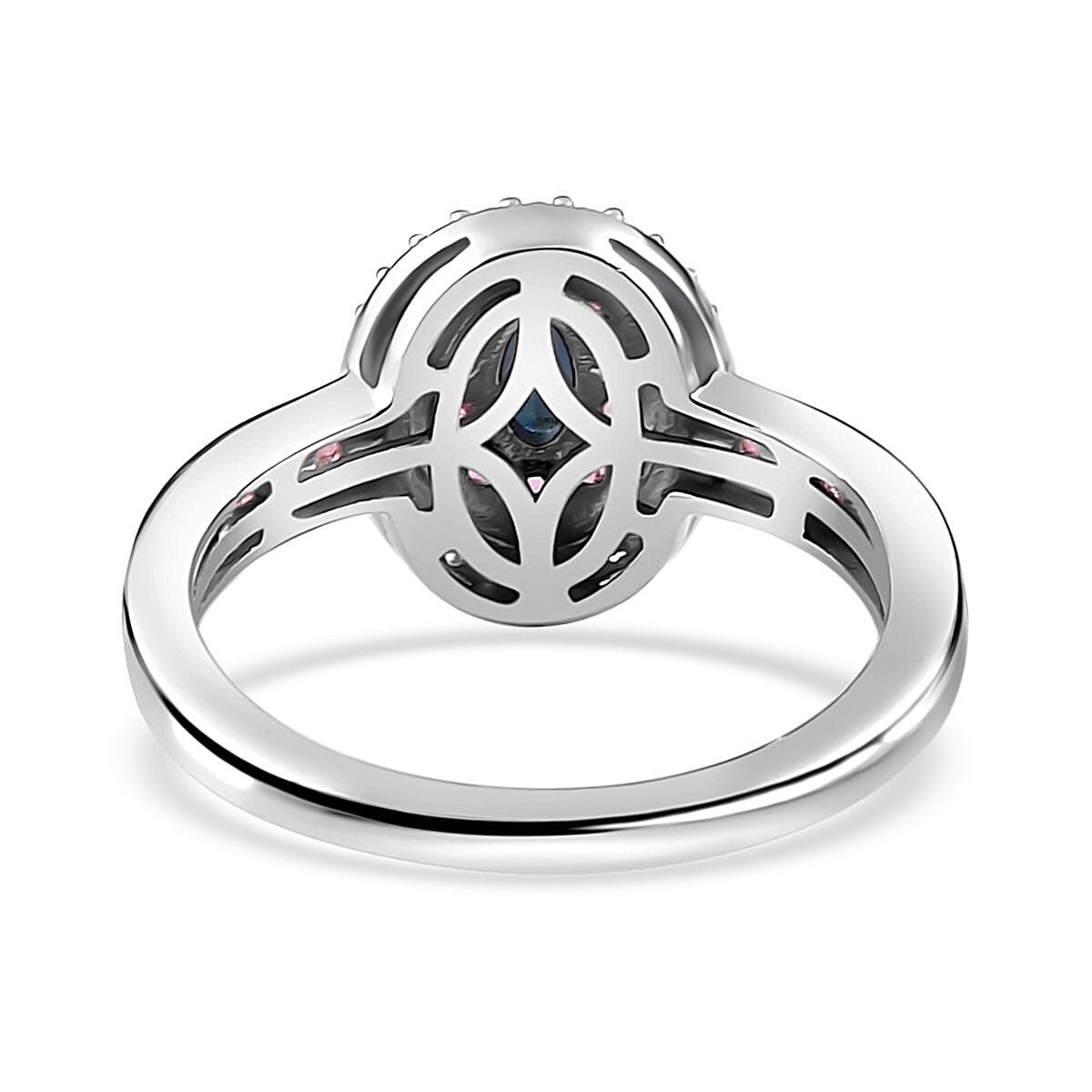 AAA Monte Belo Indicolite and Multi Gemstone Double Halo Ring in Rhodium Over Sterling Silver (Size 10.0) 0.75 ctw