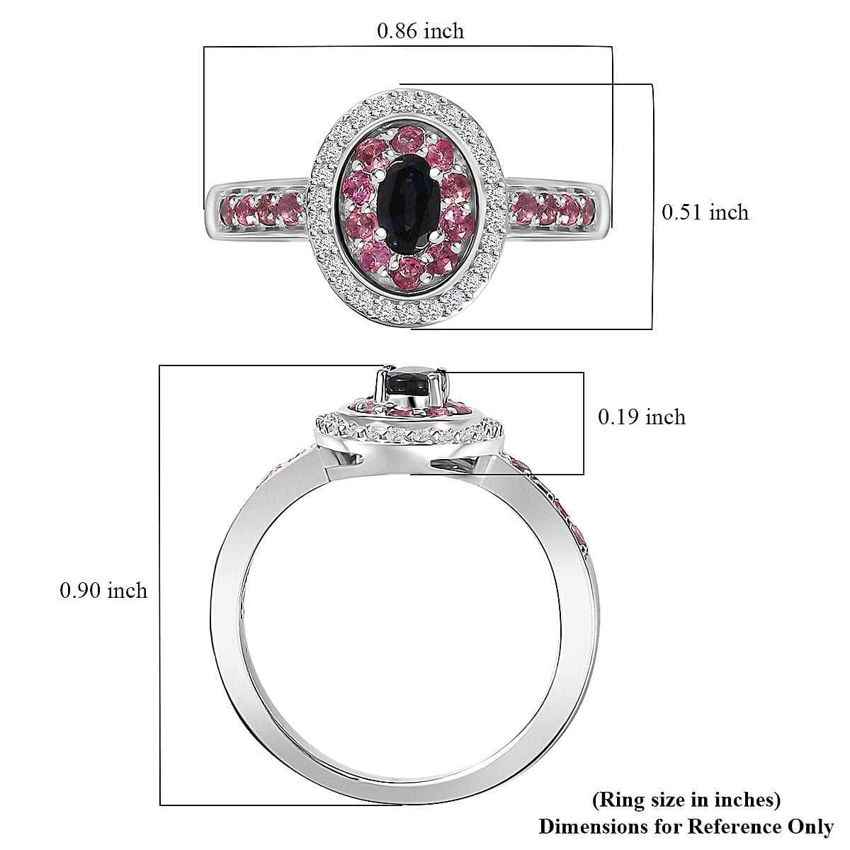 AAA Monte Belo Indicolite and Multi Gemstone Double Halo Ring in Rhodium Over Sterling Silver (Size 10.0) 0.75 ctw