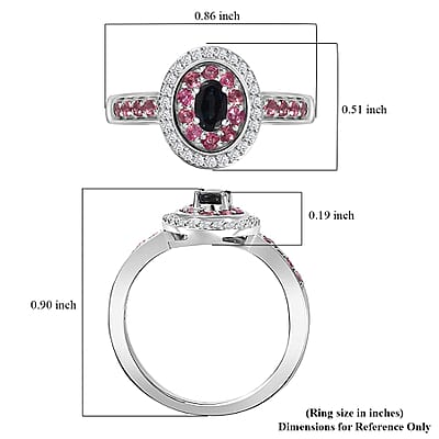 AAA Monte Belo Indicolite and Multi Gemstone Double Halo Ring in Rhodium Over Sterling Silver (Size 10.0) 0.75 ctw
