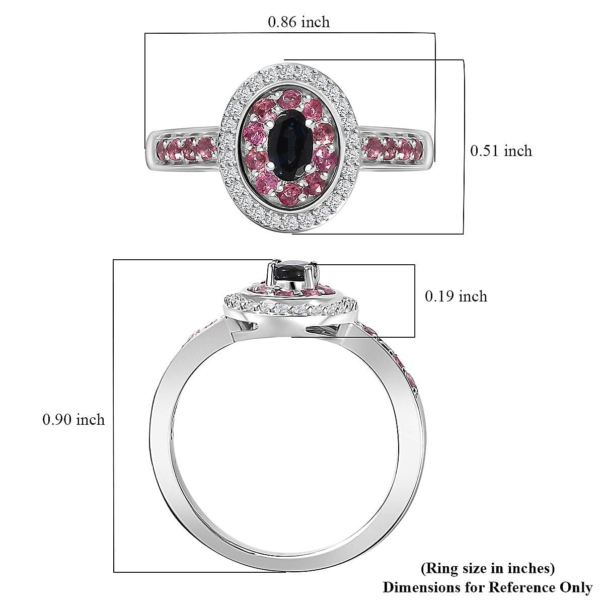 AAA Monte Belo Indicolite and Multi Gemstone Double Halo Ring in Rhodium Over Sterling Silver (Size 6.0) 0.75 ctw image number 5