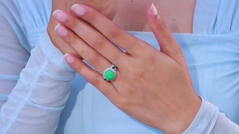 Doorbuster TLV Green Jade, Multi Gemstone Ring in Rhodium Over Sterling Silver (Size 10.0) 7.25 ctw