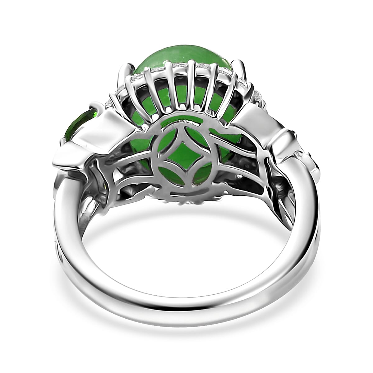 Green Jade (D) and Multi Gemstone Ring in Rhodium Over Sterling Silver (Size 10.0) 7.25 ctw