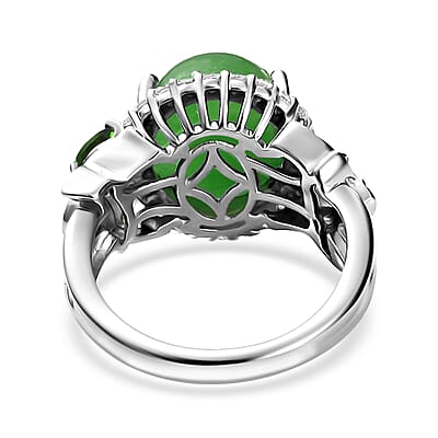 Green Jade (D) and Multi Gemstone Ring in Rhodium Over Sterling Silver (Size 10.0) 7.25 ctw