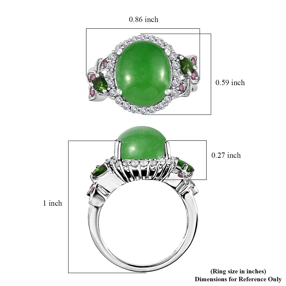 Green Jade (D) and Multi Gemstone Ring in Rhodium Over Sterling Silver (Size 10.0) 7.25 ctw