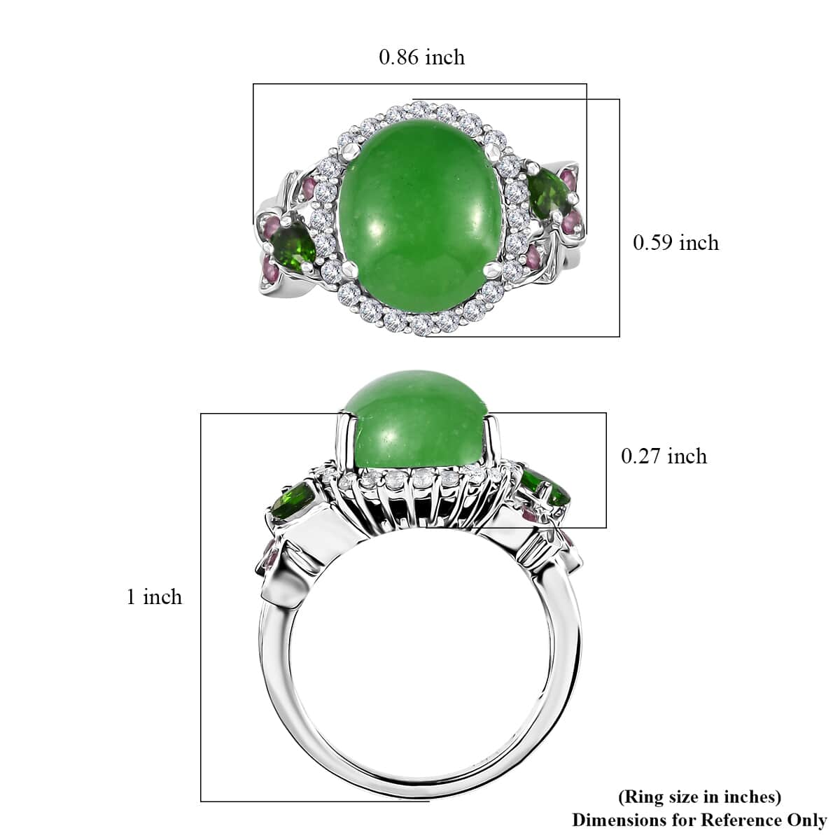 Doorbuster TLV Green Jade, Multi Gemstone Ring in Rhodium Over Sterling Silver (Size 10.0) 7.25 ctw image number 5