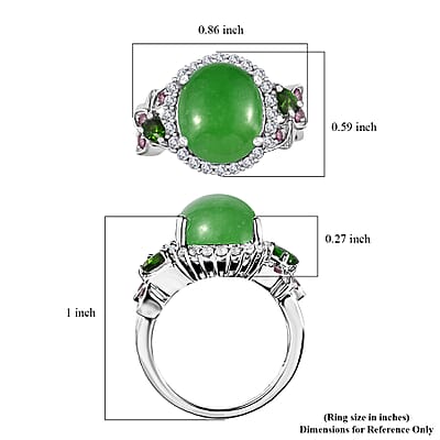 Green Jade (D) and Multi Gemstone Ring in Rhodium Over Sterling Silver (Size 10.0) 7.25 ctw