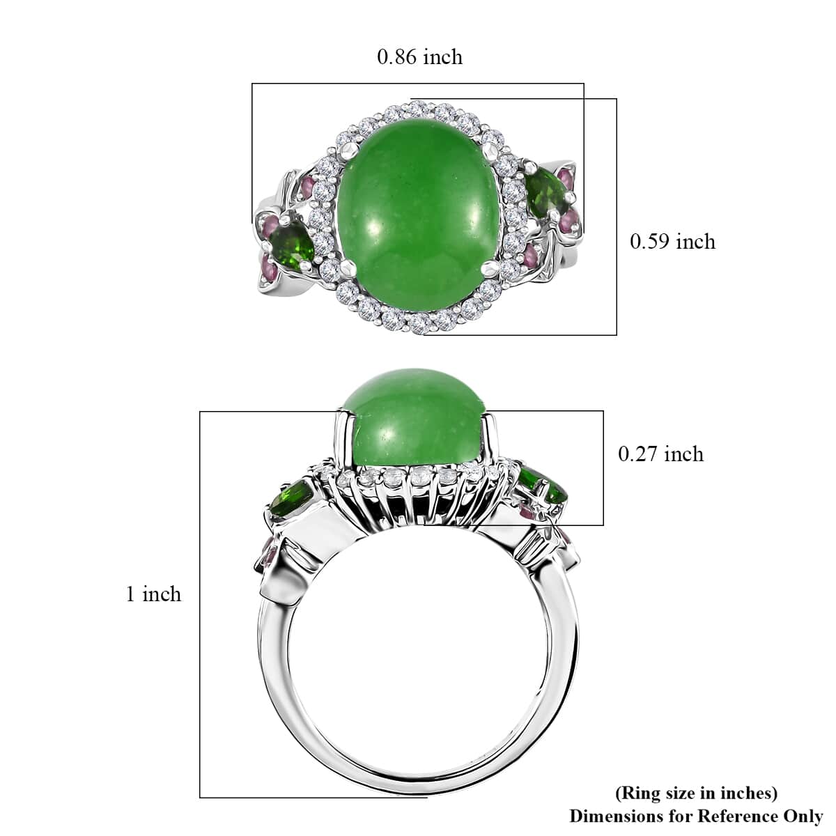 Green Jade (D) and Multi Gemstone Ring in Rhodium Over Sterling Silver (Size 5.0) 7.25 ctw image number 5