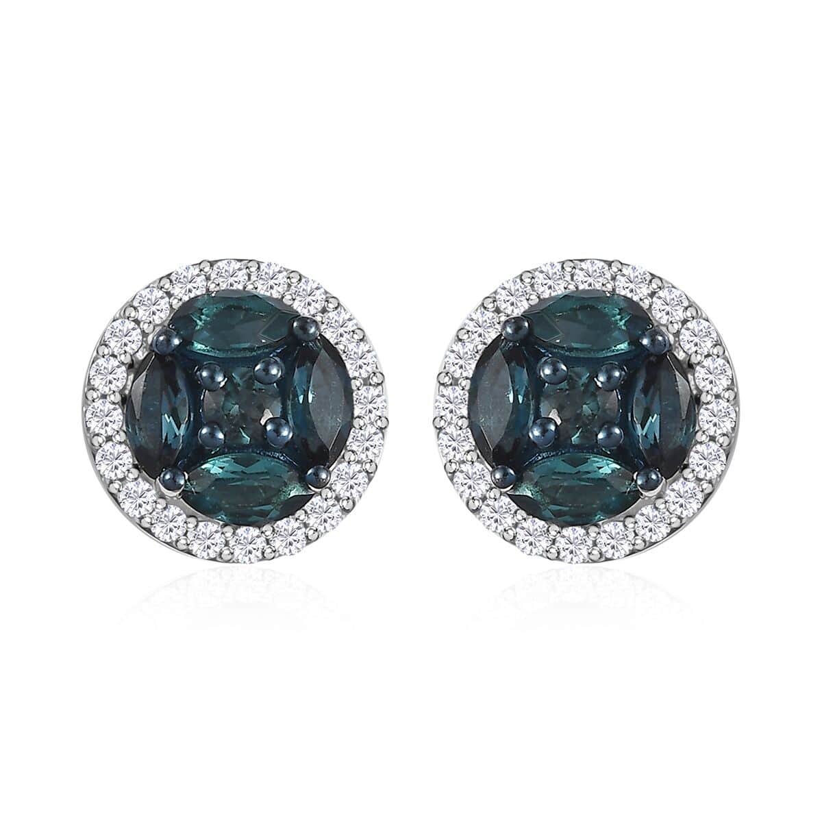 AAA Monte Belo Indicolite and Moissanite Stud Earrings in Rhodium Over Sterling Silver 1.15 ctw image number 0