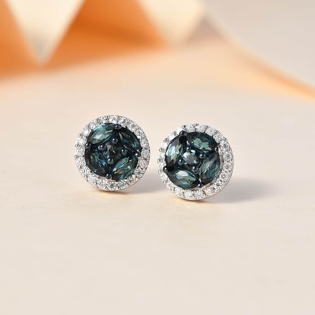 AAA Monte Belo Indicolite and Moissanite Stud Earrings in Rhodium Over Sterling Silver 1.15 ctw image number 1