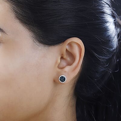 AAA Monte Belo Indicolite and Moissanite Stud Earrings in Rhodium Over Sterling Silver 1.15 ctw