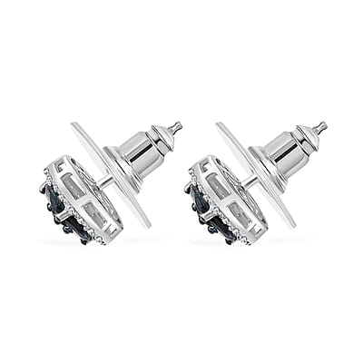 AAA Monte Belo Indicolite and Moissanite Stud Earrings in Rhodium Over Sterling Silver 1.15 ctw