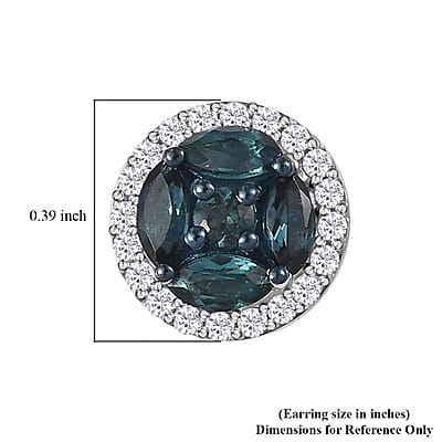 AAA Monte Belo Indicolite and Moissanite Stud Earrings in Rhodium Over Sterling Silver 1.15 ctw