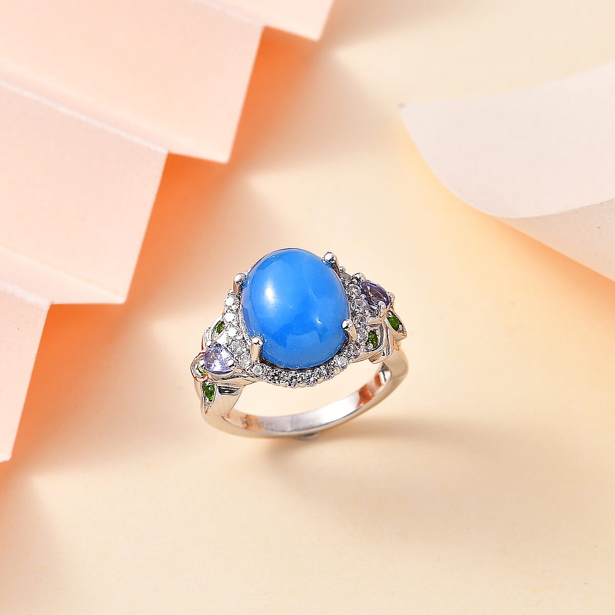 Blue Jade (D) and Multi Gemstone Ring in Rhodium Over Sterling Silver (Size 6.0) 7.15 ctw image number 1