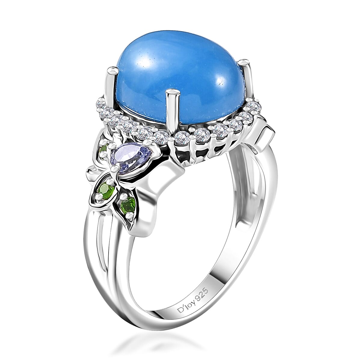 Blue Jade (D) and Multi Gemstone Ring in Rhodium Over Sterling Silver (Size 6.0) 7.15 ctw image number 3