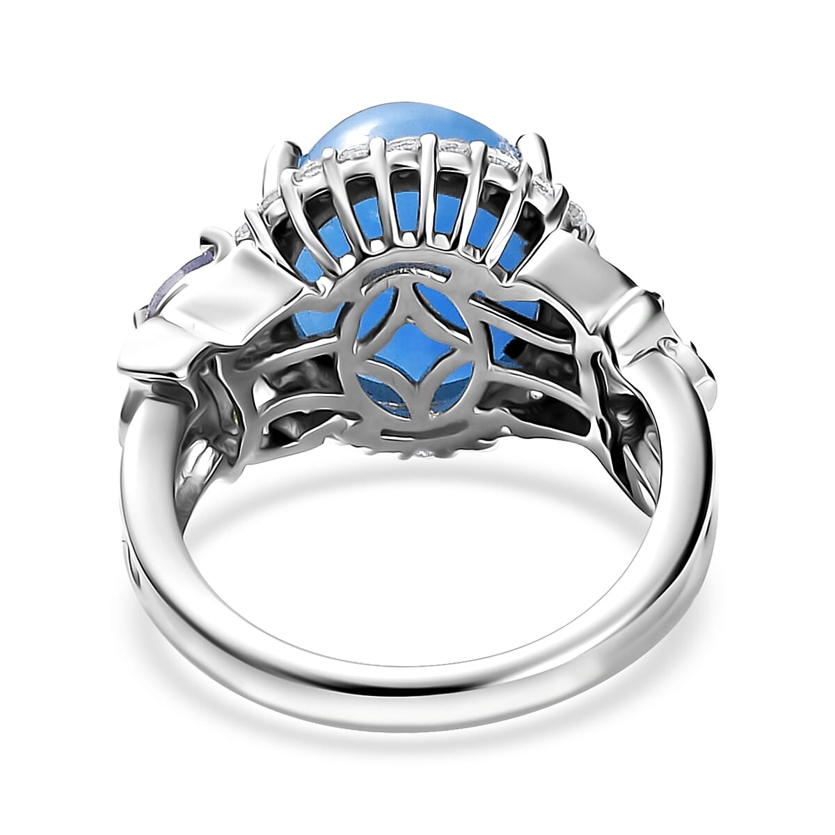 Blue Jade (D) and Multi Gemstone Ring in Rhodium Over Sterling Silver (Size 6.0) 7.15 ctw image number 4