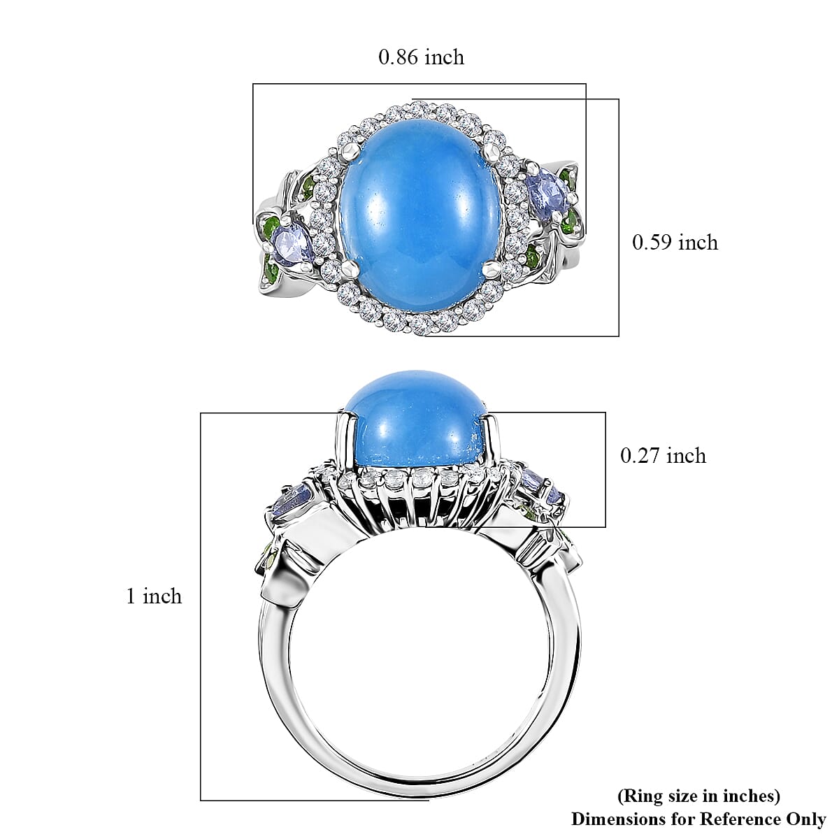 Blue Jade (D) and Multi Gemstone Ring in Rhodium Over Sterling Silver (Size 6.0) 7.15 ctw image number 5