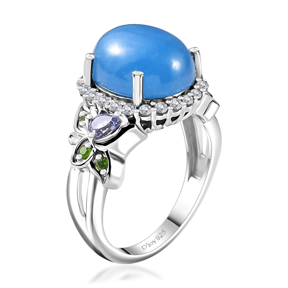 Blue Jade (D) and Multi Gemstone Ring in Rhodium Over Sterling Silver (Size 7.0) 7.15 ctw image number 3