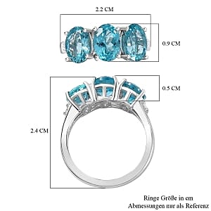 Paraiba Apatite and Diamond 3.76 ctw 3 Stone Ring in Rhodium Over Sterling Silver (Size 10)
