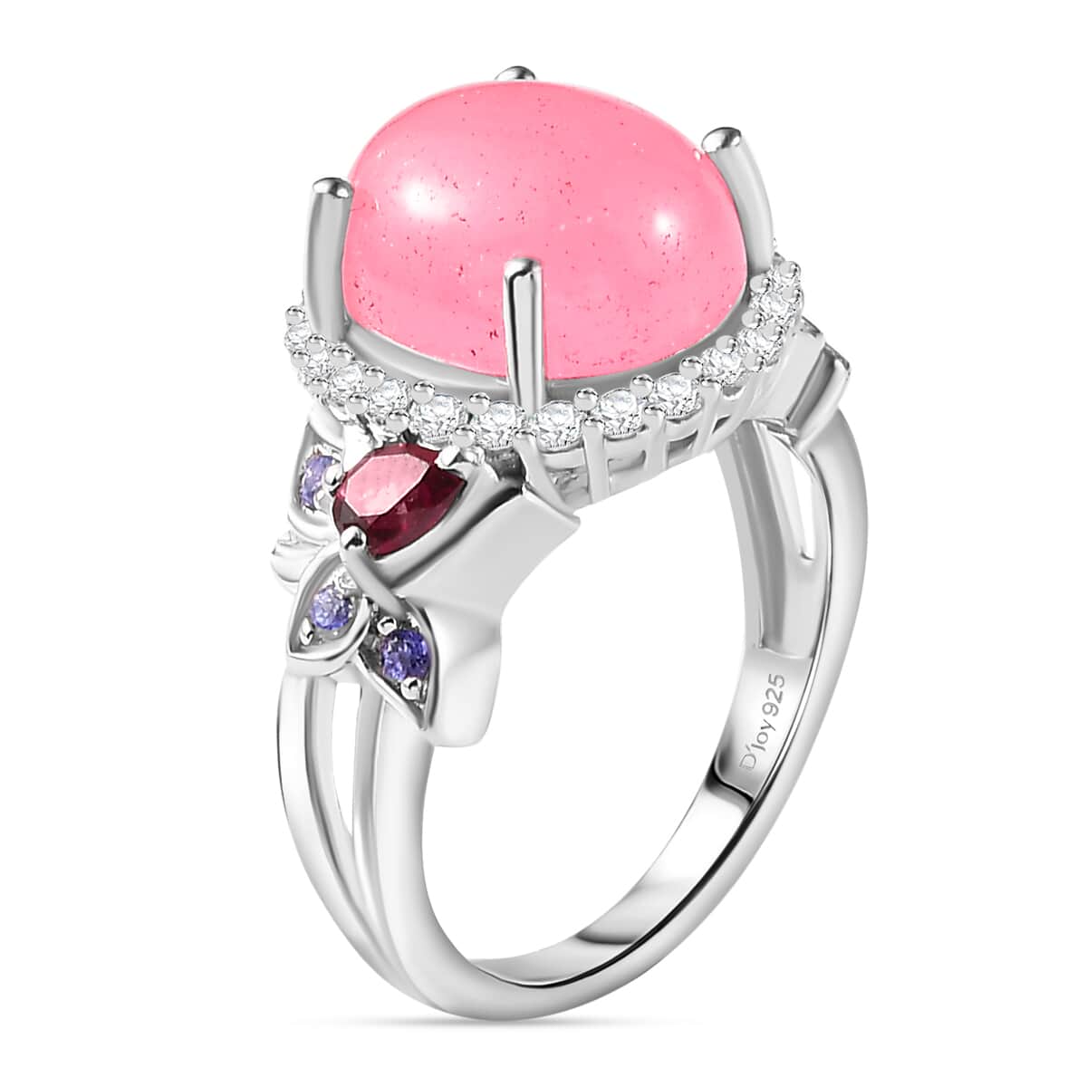 Pink Jade (D) and Multi Gemstone Ring in Rhodium Over Sterling Silver (Size 10.0) 7.25 ctw image number 3