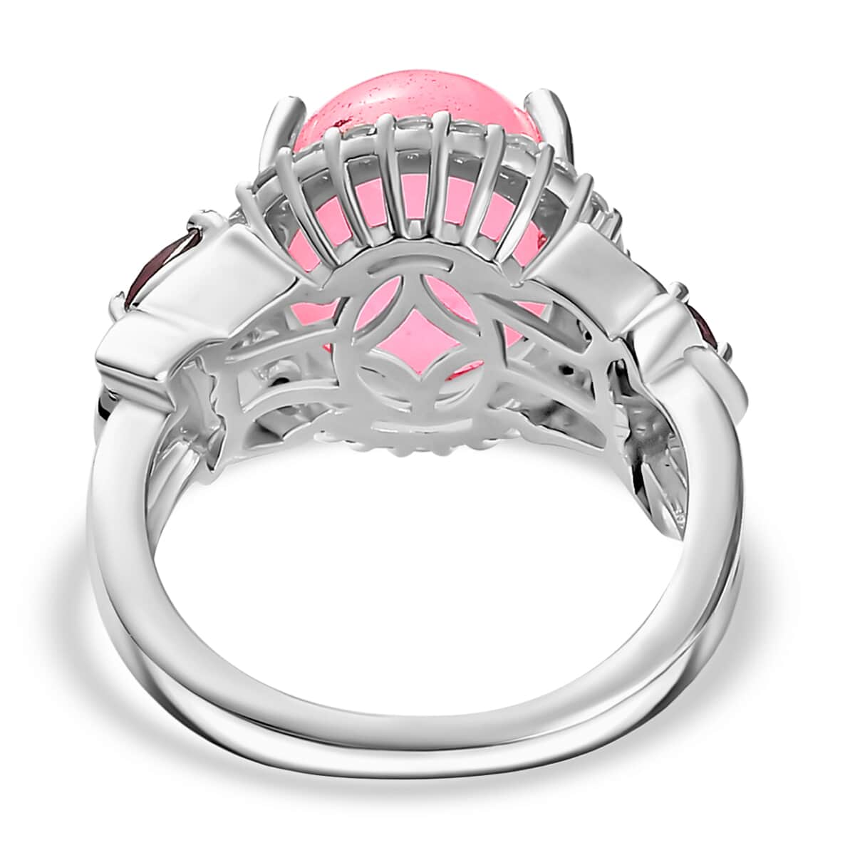 Pink Jade (D) and Multi Gemstone Ring in Rhodium Over Sterling Silver (Size 10.0) 7.25 ctw image number 4