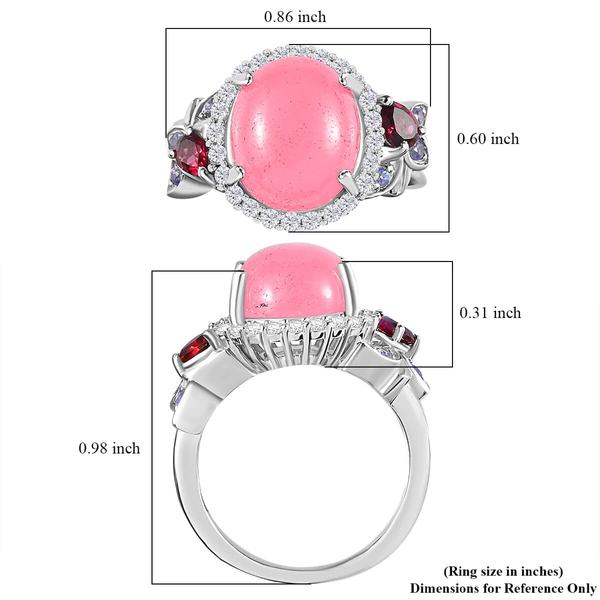 Pink Jade (D) and Multi Gemstone Ring in Rhodium Over Sterling Silver (Size 10.0) 7.25 ctw image number 5