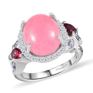 Pink Jade (D) Multi Gemstone Ring in Rhodium Over Sterling Silver (Size 8.0) 7.25 ctw