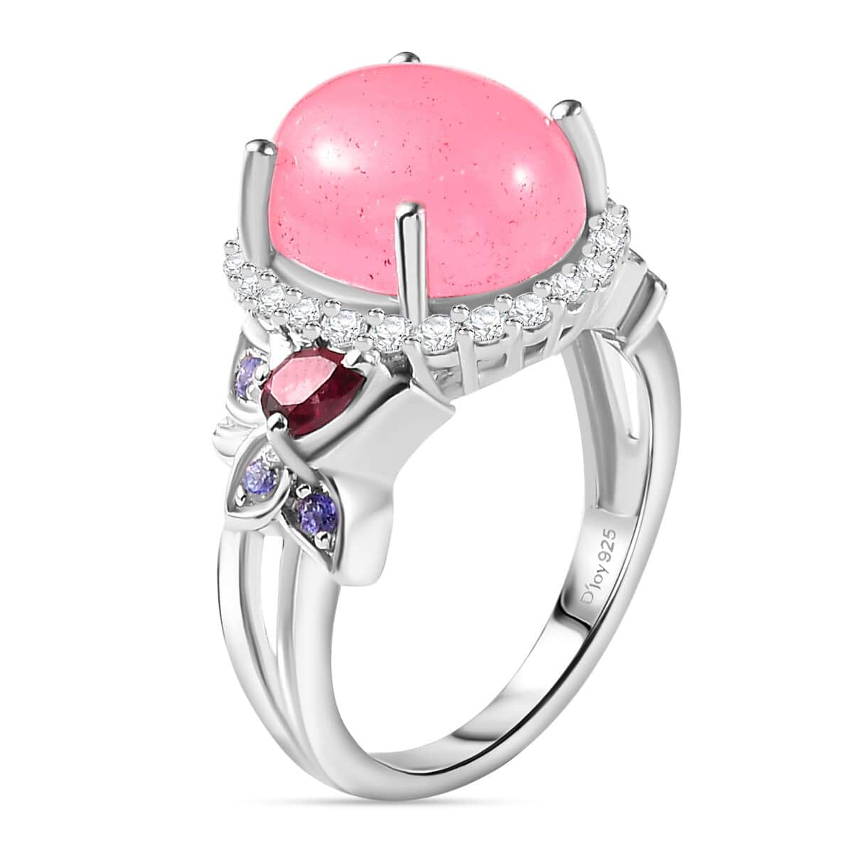 Pink Jade (D) Multi Gemstone Ring in Rhodium Over Sterling Silver (Size 8.0) 7.25 ctw image number 3